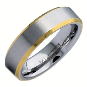 6mm or 8mm Brushed White Tungsten Carbide Wedding Band Various Edges ...
