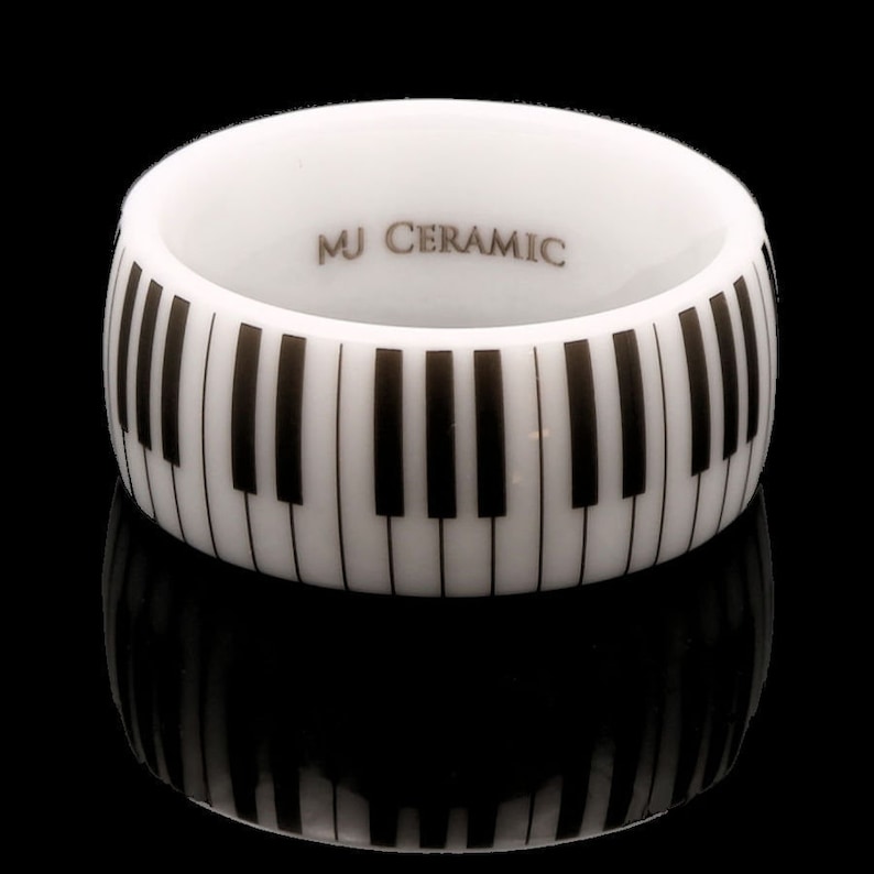 White Ceramic Piano Ring Classic High Polished Band Comfort Fit 6, 8 or 10mm wide Pipe or Dome style image 2