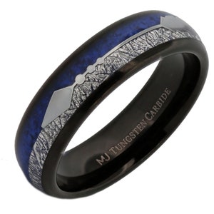Lapis Lazuli and Meteorite Arrow Inlay Tungsten Carbide Ring 6mm or 8mmRose gold or polished Wedding band Beautiful Blue color 6mm Black
