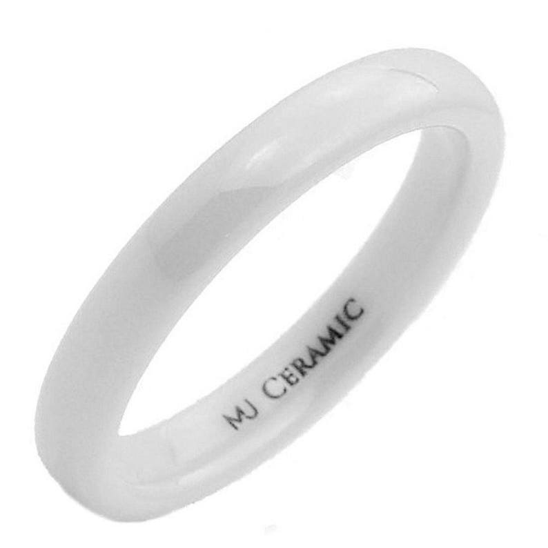 White Ceramic 3, 4, 6, 8 or 10mm Wedding Ring Classic High Polished Band image 2