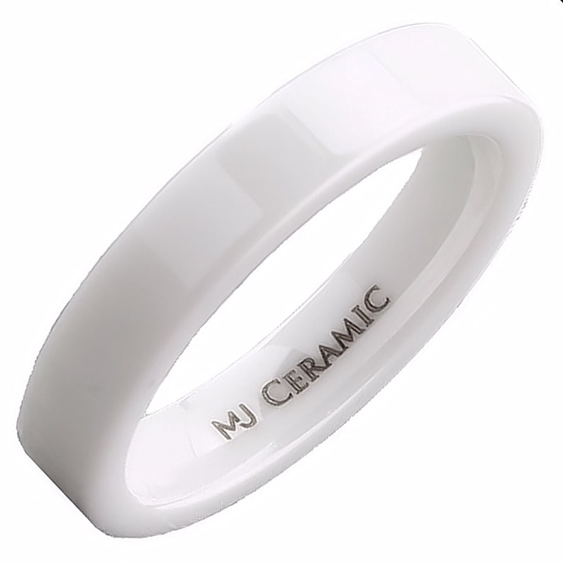Zwart of wit keramiek 4, 6, 8 of 10 mm breedte trouwring platte pijp gesneden hoog gepolijste ring. Populaire keuze 4mm White