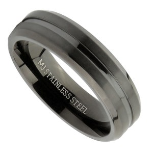 Stainless Steel Brushed Style Ring Super Popular and Comfortable rounded edges 4, 6 or 8mm width Black Plated 6mm Center Groove
