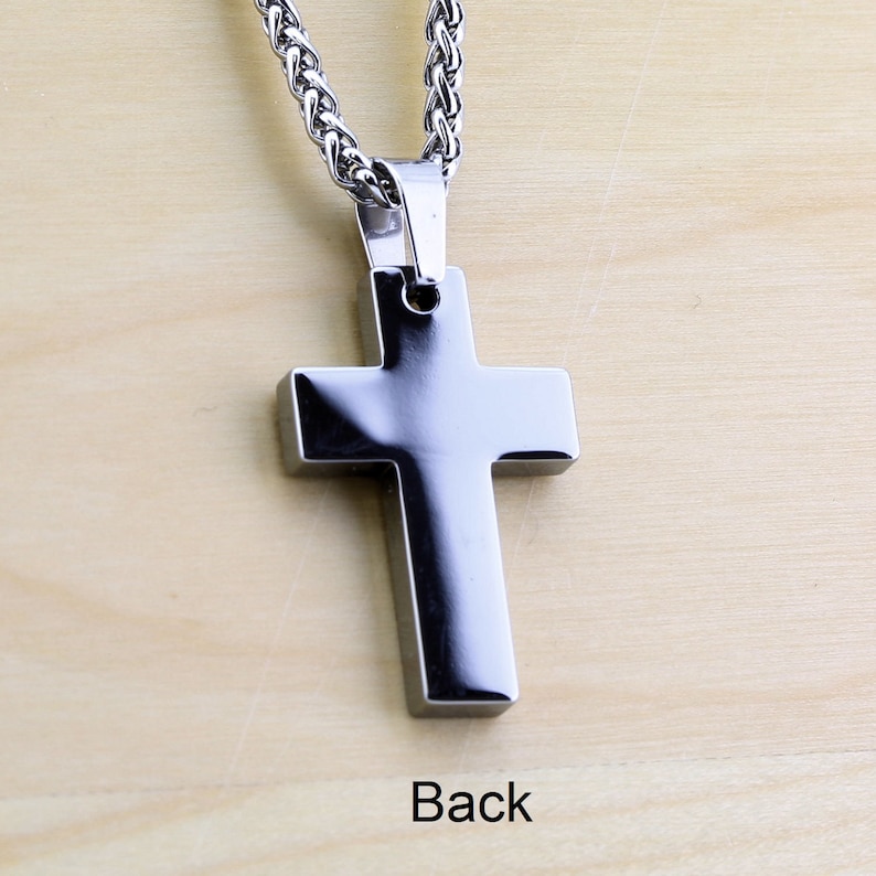 Tungsten Carbide Hawaiian Koa Wood Cross Pendant Necklace Stainless Steel Cuban Chain. Free Laser Engraving image 9