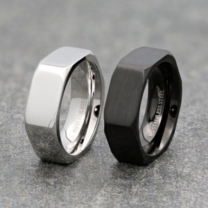 Nut Ring Polished Stainless Steel Or  Brushed Black Plated ring Comfort fit 4, 6 and 8mm widths available. Very comfortable