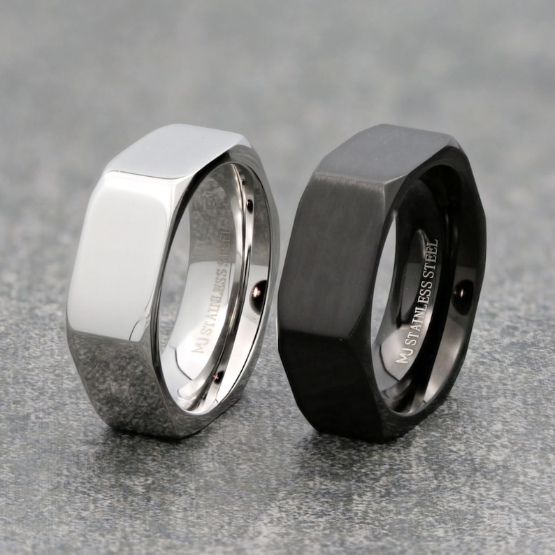 Nut Ring Polished Stainless Steel Or Brushed Black Plated ring Comfort fit 4, 6 and 8mm widths available. Very comfortable image 1