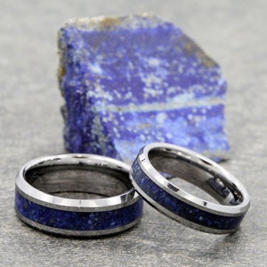 Tungsten Carbide Ring Lapis Lazuli inlay 4mm, 6mm or 8mm comfort fit Wedding band Beautiful Blue color image 5