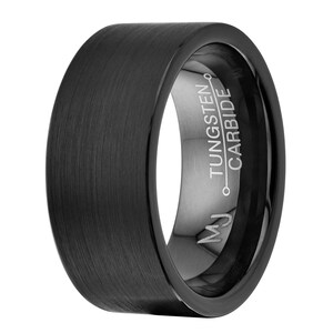 Brushed Black Plated 9mm Tungsten Carbide Pipe Cut Wedding Band Ring. FREE LASER ENGRAVING image 3