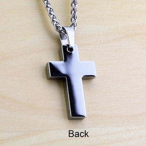 Tungsten Carbide Opal Inlay Cross Pendant Necklace Stainless Steel Cuban Chain. Free laser engraving. image 4