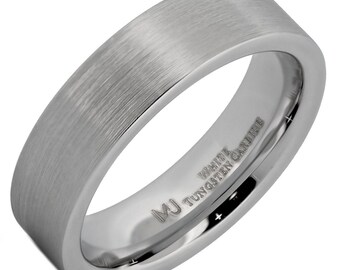 White Tungsten Carbide Wedding Band 6mm or 8mm Pipe Ring with a Brushed Finish. FREE LASER ENGRAVING