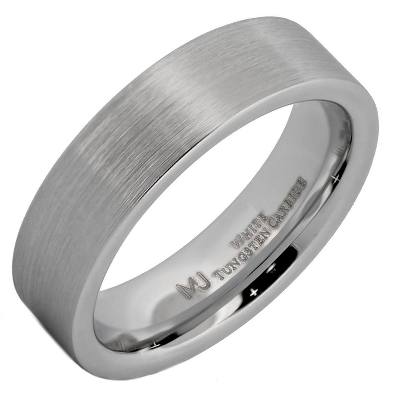 White Tungsten Carbide Wedding Band 6mm or 8mm Pipe Ring with a Brushed Finish. FREE LASER ENGRAVING 6mm