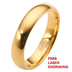 Various Width Gold Plated Polished Tungsten Carbide Wedding Ring Half Dome Band. Free Laser Engraving image 8