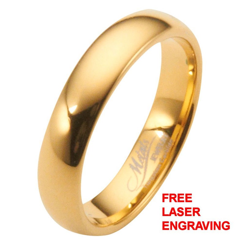 Various Width Gold Plated Polished Tungsten Carbide Wedding Ring Half Dome Band. Free Laser Engraving image 8