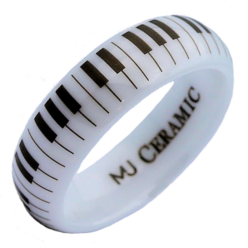White Ceramic Piano Ring Classic High Polished Band Comfort Fit 6, 8 or 10mm wide Pipe or Dome style 6mm Dome
