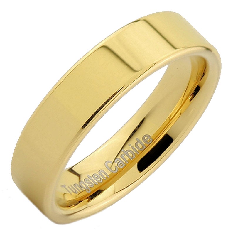 5mm Flat Pipe Cut Tungsten Carbide Mirror Polished Wedding Ring Band. Gold, Rose Gold and White Gold