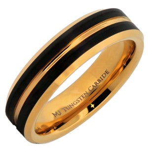 Tungsten Carbide 8mm Gold Plated Wedding Band with a Black Plated Face Ring. FREE LASER ENGRAVING 6mm