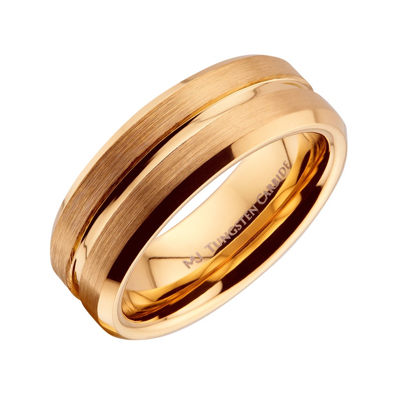 Brushed Gold Plated 6mm or 8mm Tungsten Carbide Band Ring. Choose from Flat or Grooved Center or Black Plated Band Design image 2