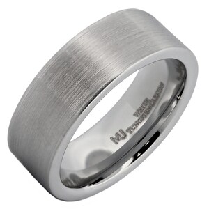 White Tungsten Carbide Wedding Band 6mm or 8mm Pipe Ring with a Brushed Finish. FREE LASER ENGRAVING 8mm