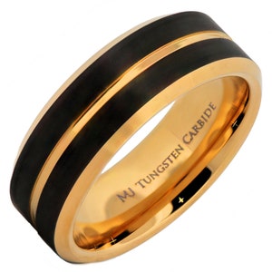 Brushed Gold Plated 6mm or 8mm Tungsten Carbide Band Ring. Choose from Flat or Grooved Center or Black Plated Band Design image 7