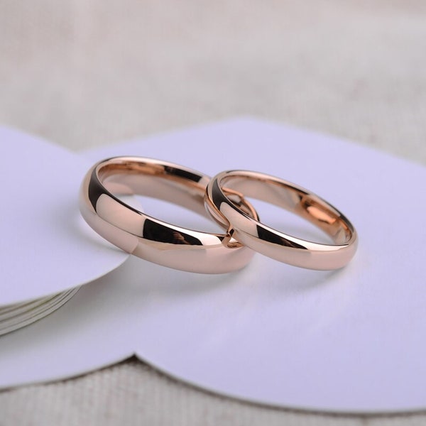 Polished Rose Gold Plated Ring Tungsten Carbide Wedding Band. Free Inside Laser Engraving