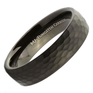 Black Plated brushed Hammered Honeycomb Pattern Tungsten Carbide Classic Wedding Band Ring. Free Laser Engraving. 4mm 6mm 8mm widths 6mm