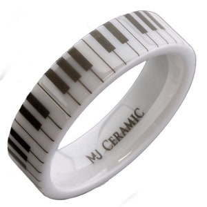 White Ceramic Piano Ring Classic High Polished Band Comfort Fit 6, 8 or 10mm wide Pipe or Dome style 6mm Pipe