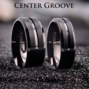 Black Plated Stainless Steel Brushed Style Ring Super Popular and Comfortable rounded edges 4, 6 or 8mm width