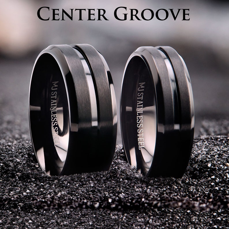 Black Plated Stainless Steel Brushed Style Ring Super Popular and Comfortable rounded edges 4, 6 or 8mm width image 1