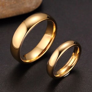 Various Width Gold Plated Polished Tungsten Carbide Wedding Ring Half Dome Band. Free Laser Engraving image 1