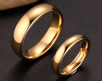 Various Width Gold Plated Polished Tungsten Carbide Wedding Ring Half Dome Band. Free Laser Engraving