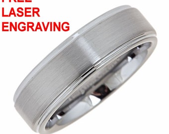 5mm or 7mm Tungsten Carbide Recessed Edge Brushed Finish Wedding Ring. Free Inside Laser Engraving