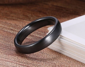 6mm  Black Ceramic Brushed Classic Domed Center Wedding Band Ring