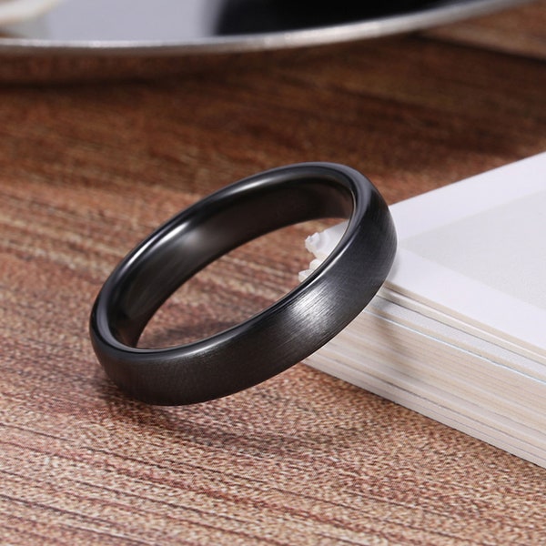 6mm  Black Ceramic Brushed Classic Domed Center Wedding Band Ring