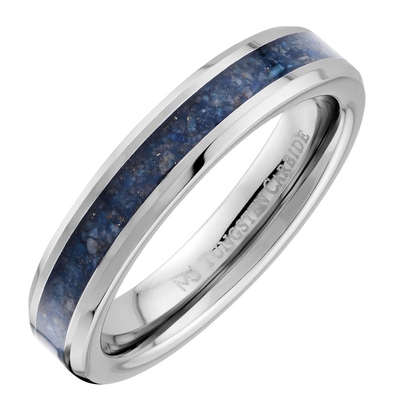 Tungsten Carbide Ring Lapis Lazuli inlay 4mm, 6mm or 8mm comfort fit Wedding band Beautiful Blue color 4mm