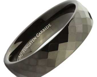 Tungsten Carbide Black Plated 3, 4 or 6mm Diamond Pattern  Classic Wedding Band Ring. Free Laser Engraving.