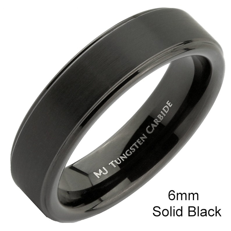 Brushed Tungsten Carbide Ring Wedding Band Polished Solid Black or Silver Edges Comfort Fit Free Engraving image 5