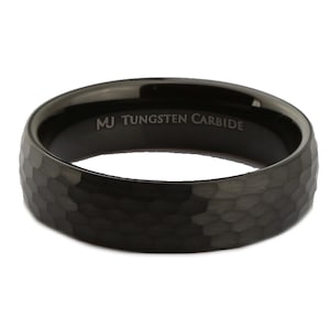 Black Plated brushed Hammered Honeycomb Pattern Tungsten Carbide Classic Wedding Band Ring. Free Laser Engraving. 4mm 6mm 8mm widths image 6