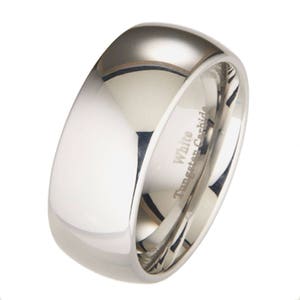 White Tungsten Carbide Ring Classic Mirror Polished Wedding Band Many widths available. Free Laser Engraving 10MM