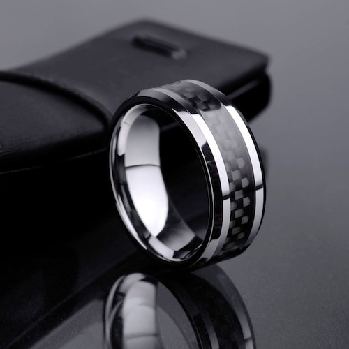 Rose Gold Men Tungsten Ring Black Carbon Fiber Inlay Male - Etsy