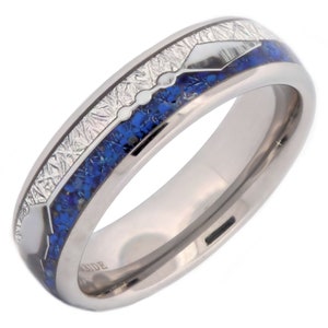 Lapis Lazuli and Meteorite Arrow Inlay Tungsten Carbide Ring 6mm or 8mmRose gold or polished Wedding band Beautiful Blue color image 4