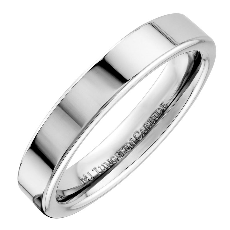 Flat Pipe Cut Tungsten Carbide Mirror Polished Wedding Ring Band. Free Inside Laser Engraving. 3mm 4mm 6mm or 8mm 4MM