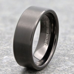 Stainless Steel Brushed Style Ring Super Popular and Comfortable rounded edges 4, 6 or 8mm width Black Plated 8mm Pipe