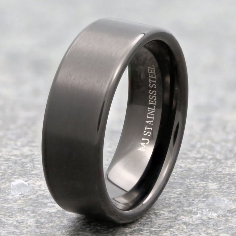 Black Plated Stainless Steel Brushed Style Ring Super Popular and Comfortable rounded edges 4, 6 or 8mm width 8mm Pipe