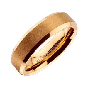 Brushed Gold Plated 6mm or 8mm Tungsten Carbide Band Ring. Choose from Flat or Grooved Center or Black Plated Band Design image 5
