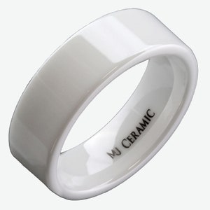 Zwart of wit keramiek 4, 6, 8 of 10 mm breedte trouwring platte pijp gesneden hoog gepolijste ring. Populaire keuze 8mm White