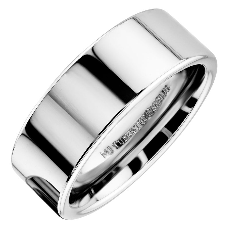 Flat Pipe Cut Tungsten Carbide Mirror Polished Wedding Ring Band. Free Inside Laser Engraving. 3mm 4mm 6mm or 8mm 8MM