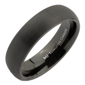 6mm or 8mm Black Plated Tungsten Carbide Wedding Band Ring. Brushed Half Domed Design. FREE LASER ENGRAVING image 3