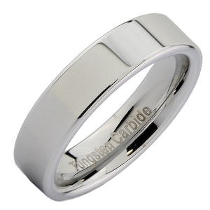 5mm Flat Pipe Cut Tungsten Carbide Mirror Polished Wedding Ring Band. Gold, Rose Gold and White White Tungsten