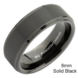 Black Tungsten Carbide Wedding Band Matte Finish with Gold, Rose Gold, Polished and Solid Black Edges Ring. 6mm or 8mm width FREE ENGRAVING 8mm Solid Black