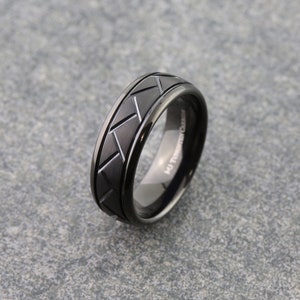 Tungsten Carbide 8mm Wedding Band Hand Crafted Brushed Criss-Cross Grooves Black Plated Ring. Free Laser Engraving