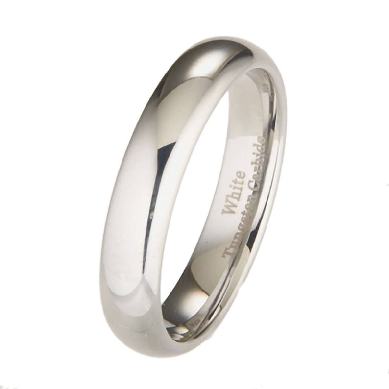 White Tungsten Carbide Ring Classic Mirror Polished Wedding Band Many widths available. Free Laser Engraving 4MM